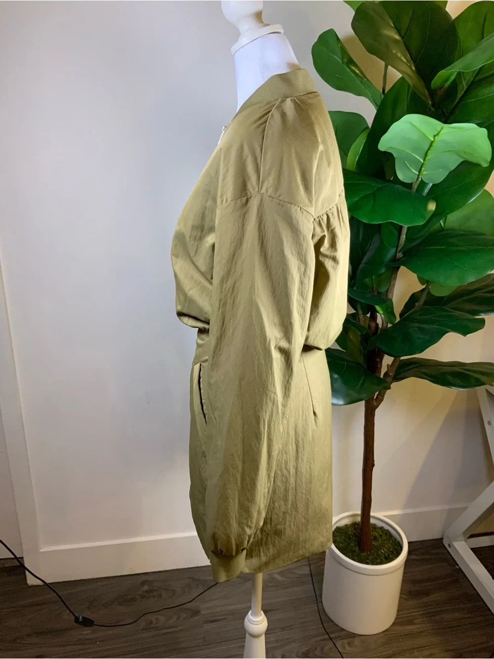 Zara Olive Green Long Bomber Jacket